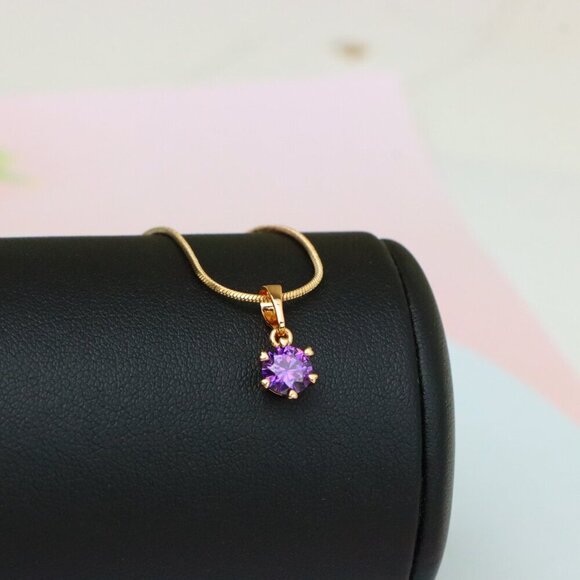 "Dainty Purple Round Pendant in Rose Gold Finish – Chic Design,XPPT1850 - Picture 6 of 13